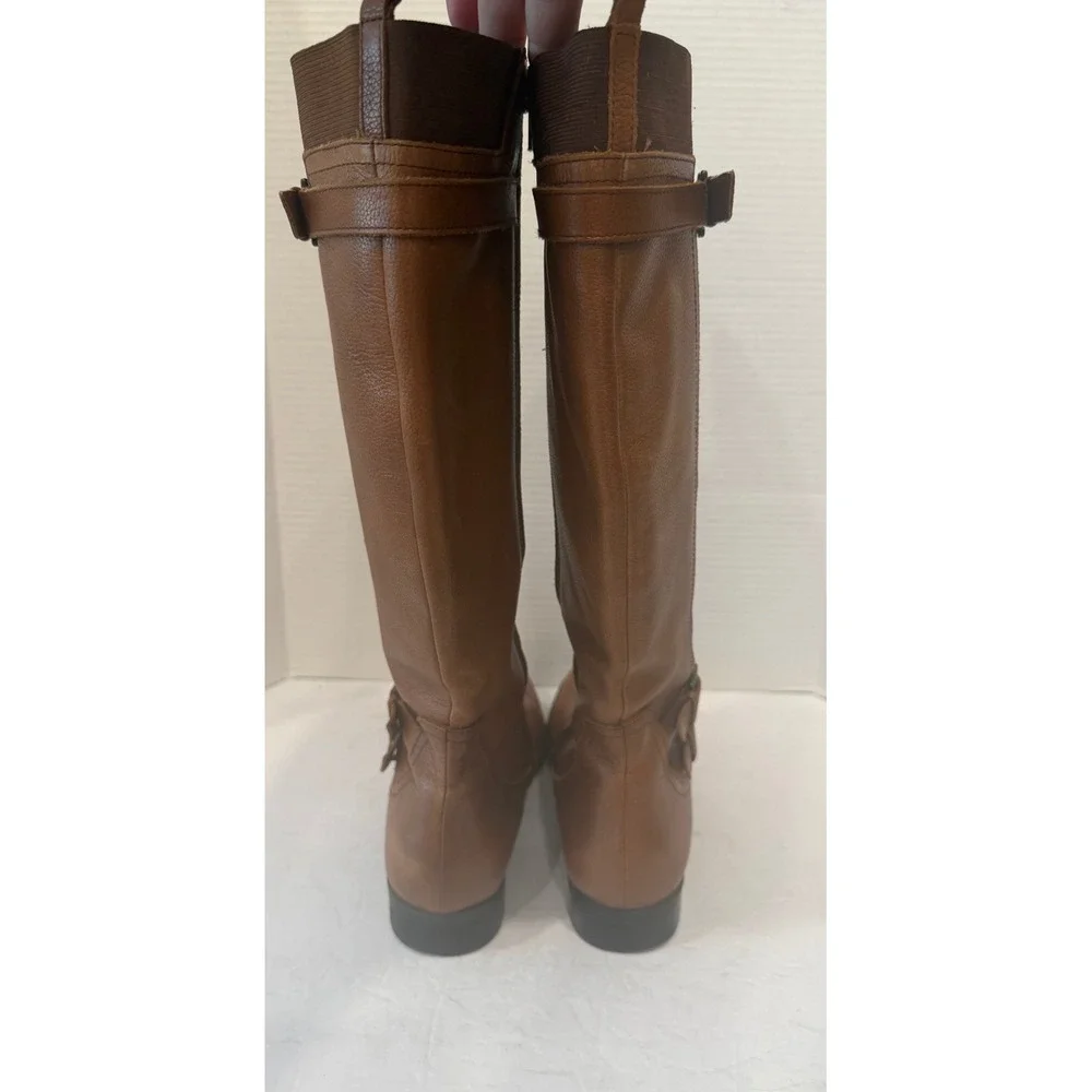 Naturalizer Cognac Brown Leather Buckle Tall Knee High Wide Calf Riding Boots 10